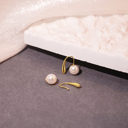 Hook Freshwater Pearl Mild Luxury Retro Temperament Earrings