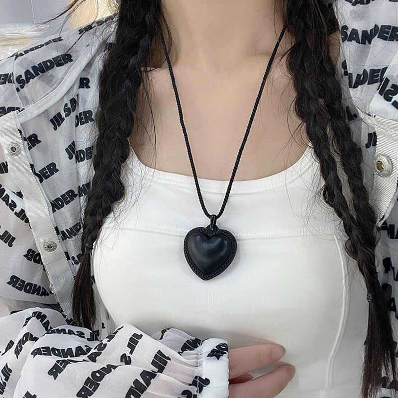 Rope Black Peach Heart Trend Adjustable Cute Necklaces