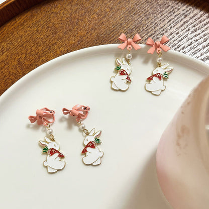 Dripping Oil Cute Bunny Carrot Ear Earrings