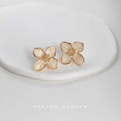 Quicksand Gold Drop Oil Texture Sier Needle Earrings