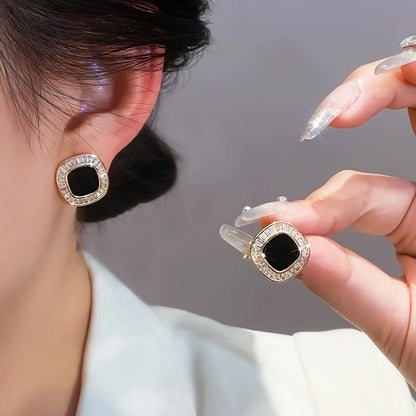 Women's Retro Plate Square Zircon Fashionable Design Earrings