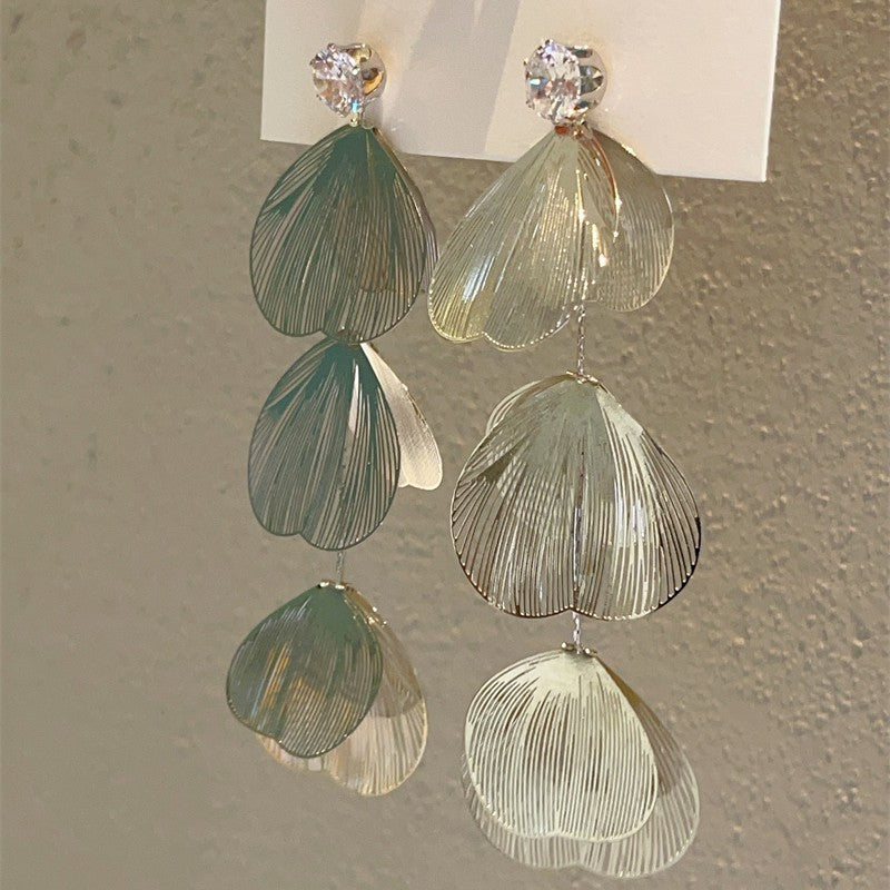 Sier Needle Design Metal Ginkgo Leaf Earrings