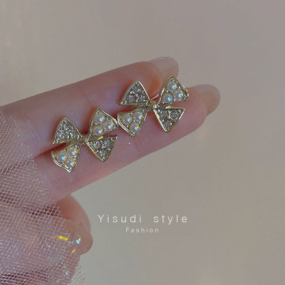 Women's Sier Bow Pearl Simple Rhinestone Fashion Earrings