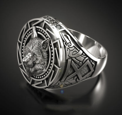 Men's Retro Wolf Totem Marcasite Nordic Myth Viking Rings