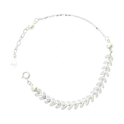 Sterling Sier Creative Feather Wheat Simple Anklet Bracelets