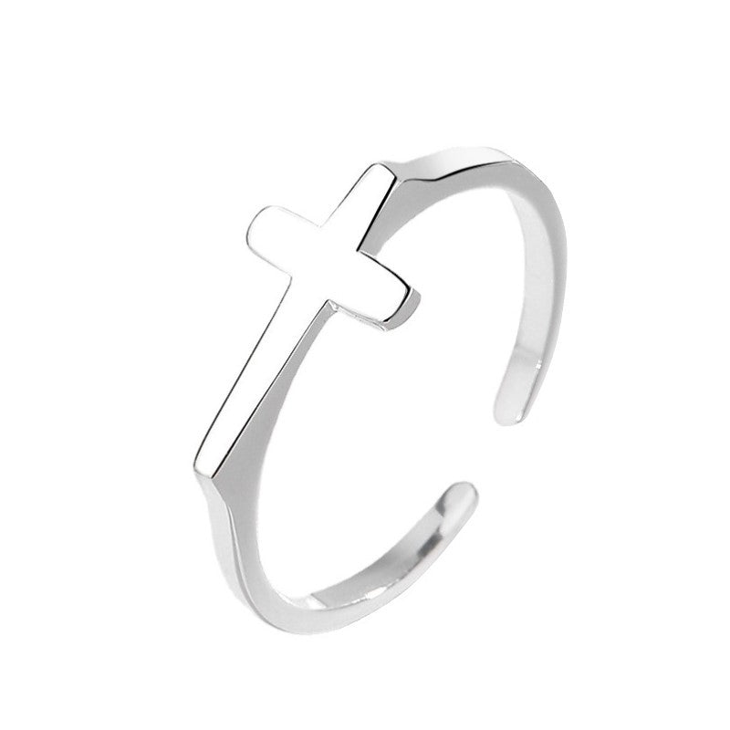 Women's Sier Glossy Cross Cold Style Minimalist Rings