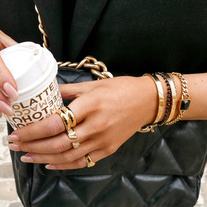 Gold-plated Wide-brimmed Texture Metal Fashion Simple Rings