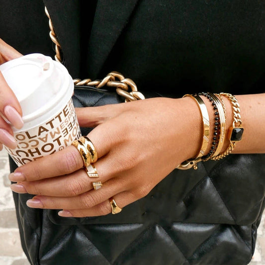 Gold-plated Wide-brimmed Texture Metal Fashion Simple Rings