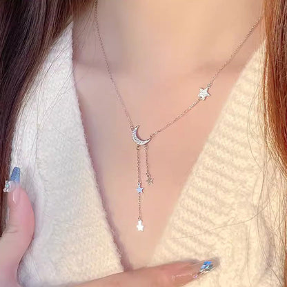 Women's Sier Star Moon Tassel Korean Light Luxury Graceful Necklaces
