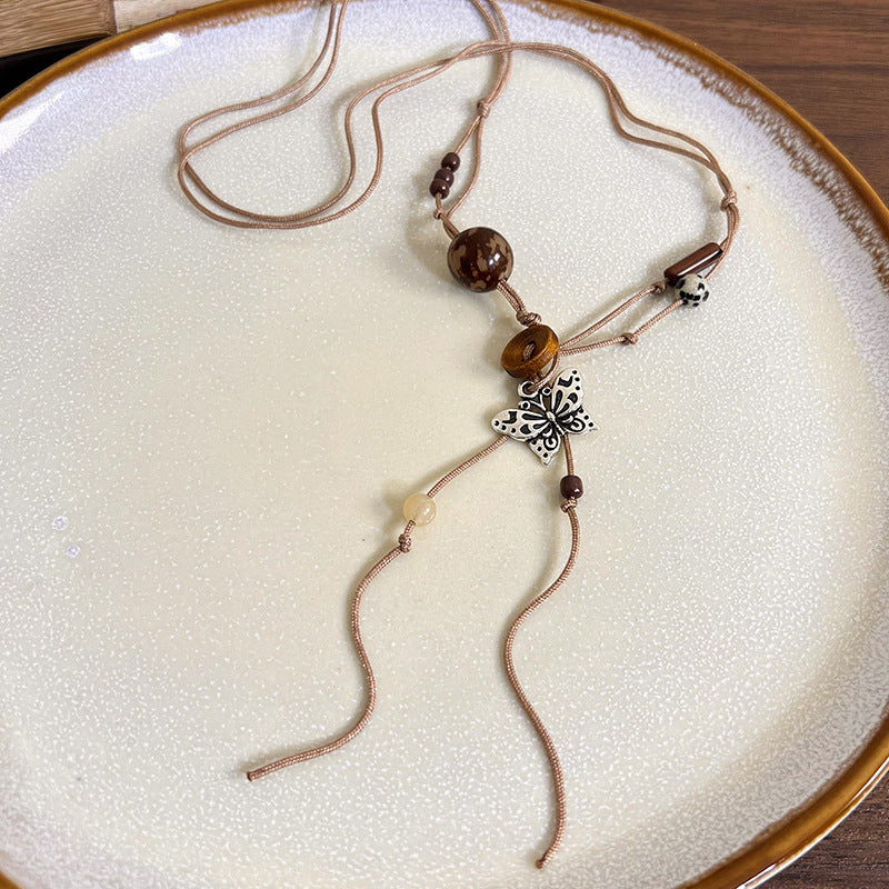 Style Pendant Antique Cord Butterfly Flower Longevity Lock Necklaces
