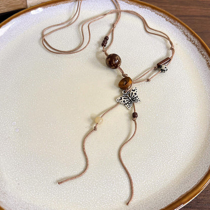Style Pendant Antique Cord Butterfly Flower Longevity Lock Necklaces