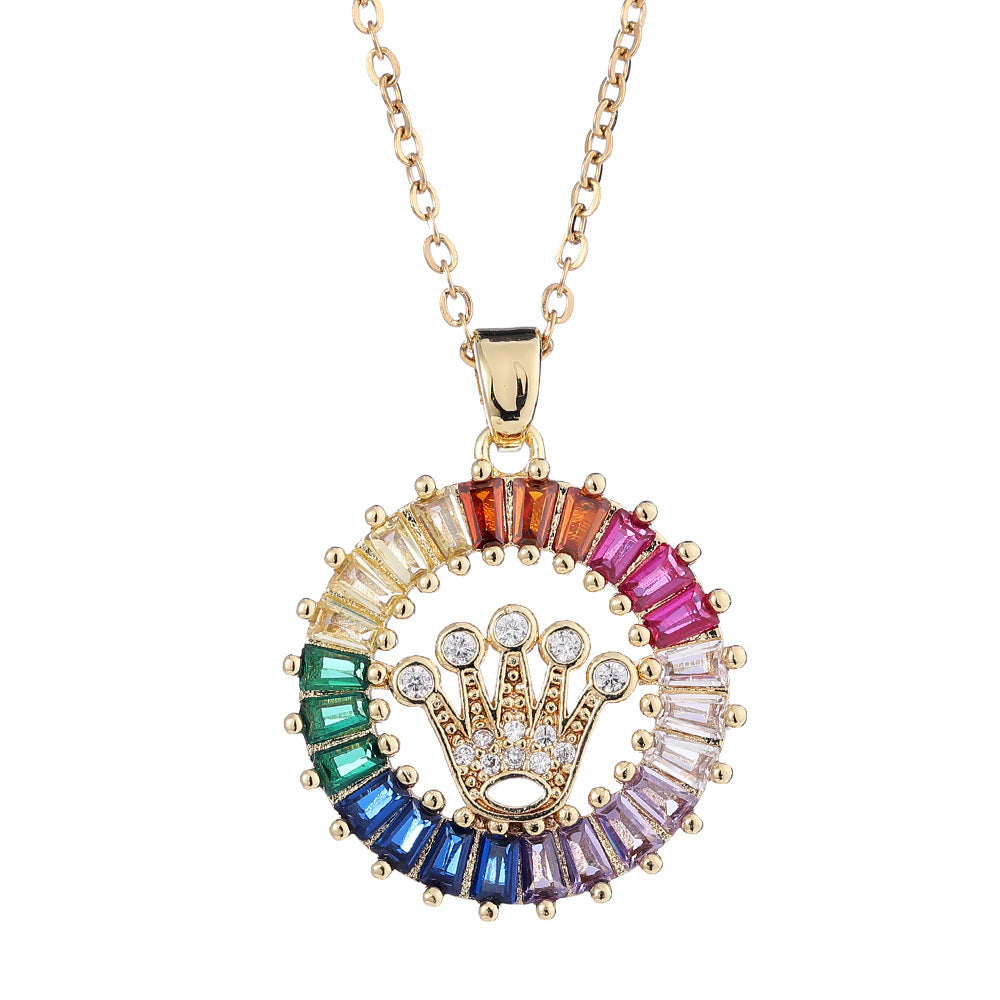 Women's Design Color Zircon Gold Plated Crown Sweet Necklaces