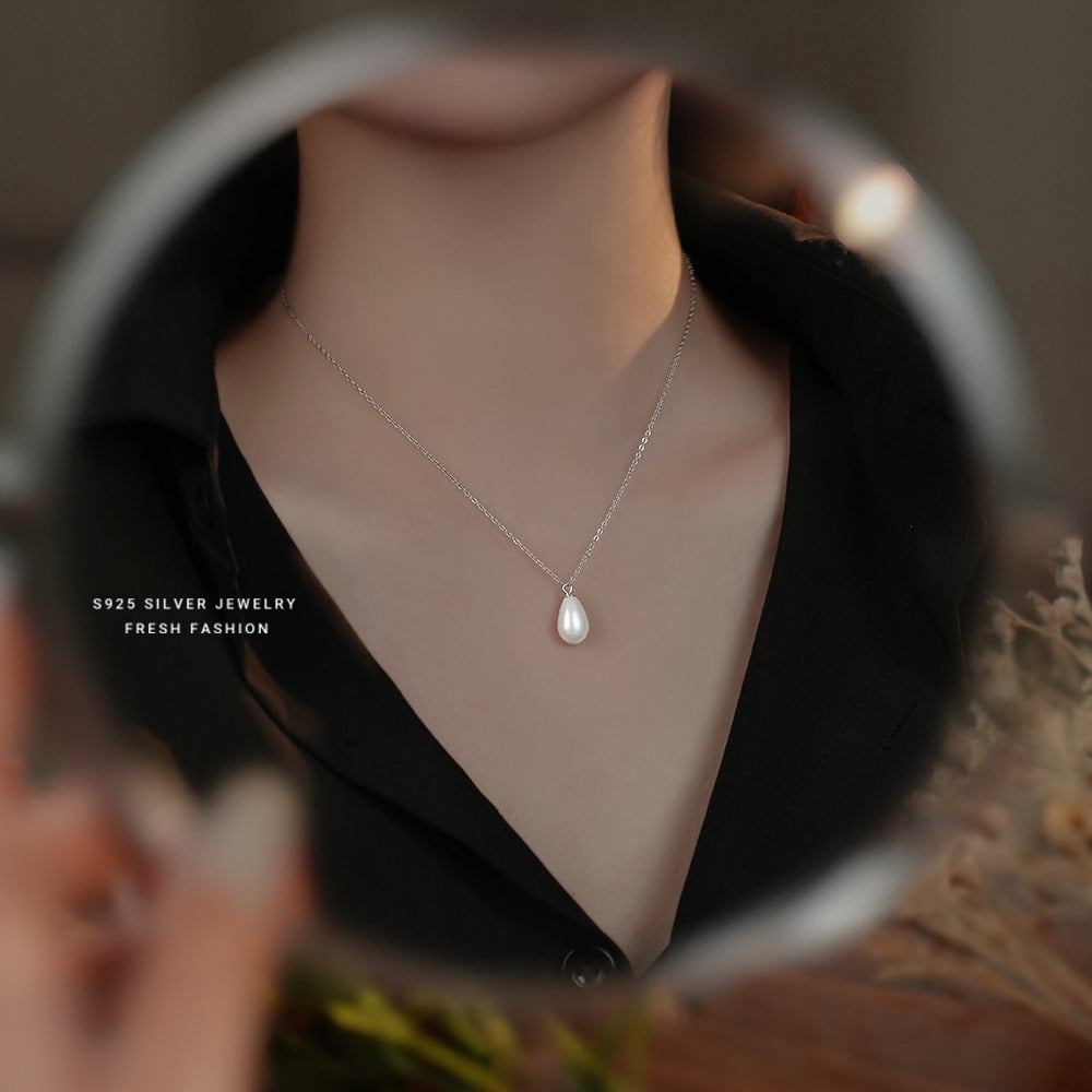 Sier Water Drop Shell Pearls French Retro Simple Necklaces