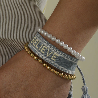 Women's Korean Letter Printed Pearl Graceful Pull-out Bracelets