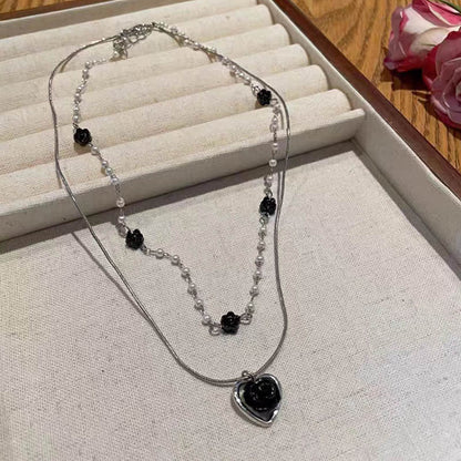 Love Pearl Female Sweet Cool Hot Double Layer Twin Necklaces