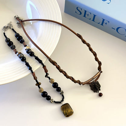 Natural Tigereye Beaded Clavicle Chain Female Ancient Necklaces