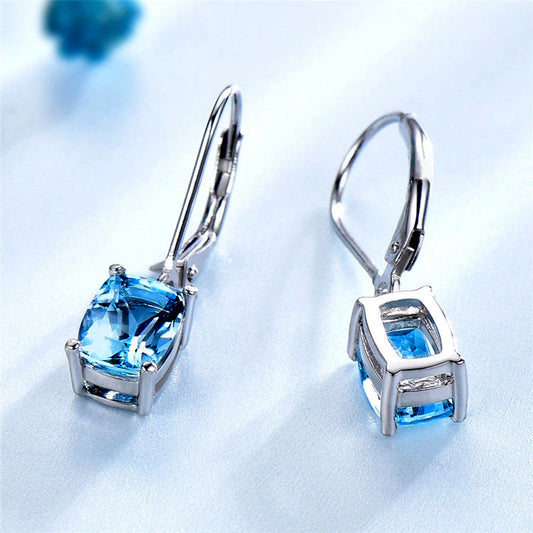 Blue Topaz Drop Female Simple Zircon Earrings