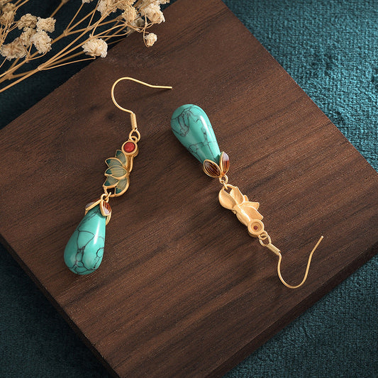Gold Enamel Drip Glazed Imitation Turquoise Eardrops Earrings