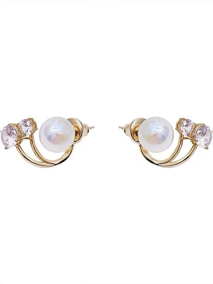 Micro Inlaid Pearls Sier Needle Trendy Eardrops Earrings