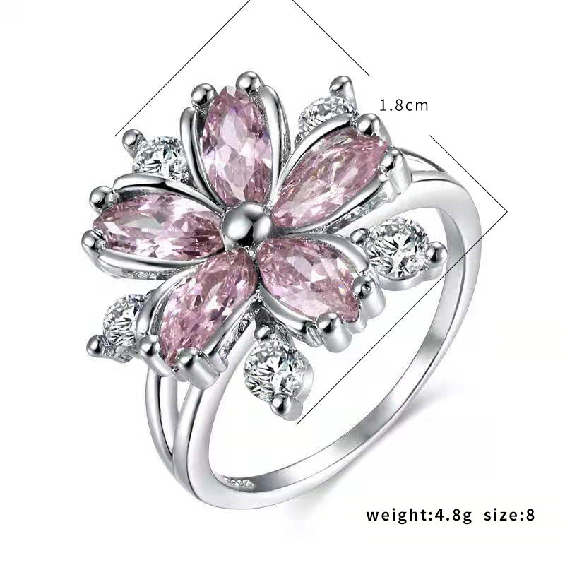Copper Material Romantic Flower Zircon Light Rings