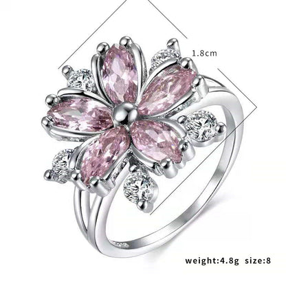 Copper Material Romantic Flower Zircon Light Rings