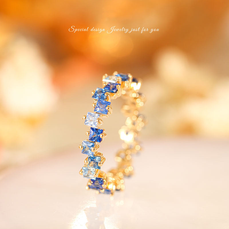 Women's Blue Rainbow Gold-plated Inlaid Color Sapphire Rings