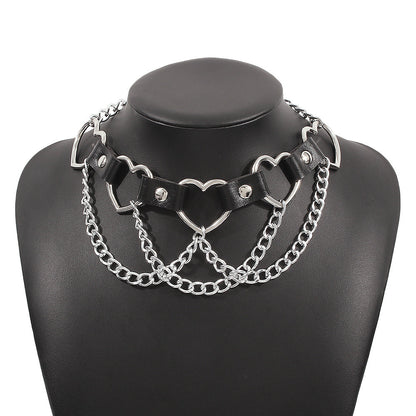 Street Shot Exaggerated Personality Leather Metal Necklaces