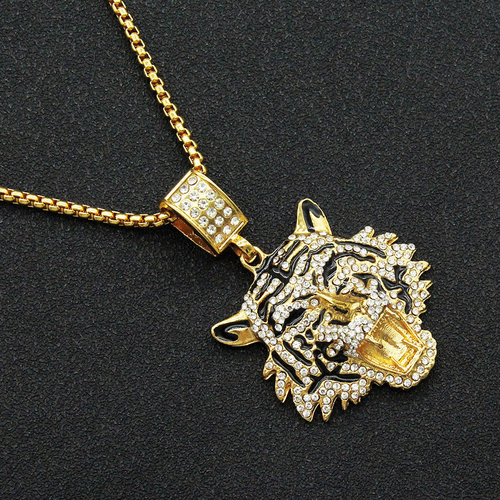 Women's & Men's & Diamond Three-dimensional Tiger Head Pendant Necklaces