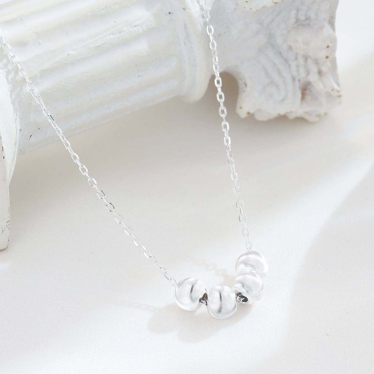 Women's Sterling Sier Four Beads Personality Simple High Necklaces