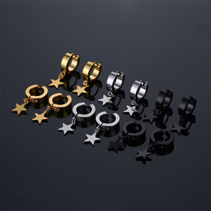 Women's & Men's & Titanium Steel Pentagram Star Pendant Earrings