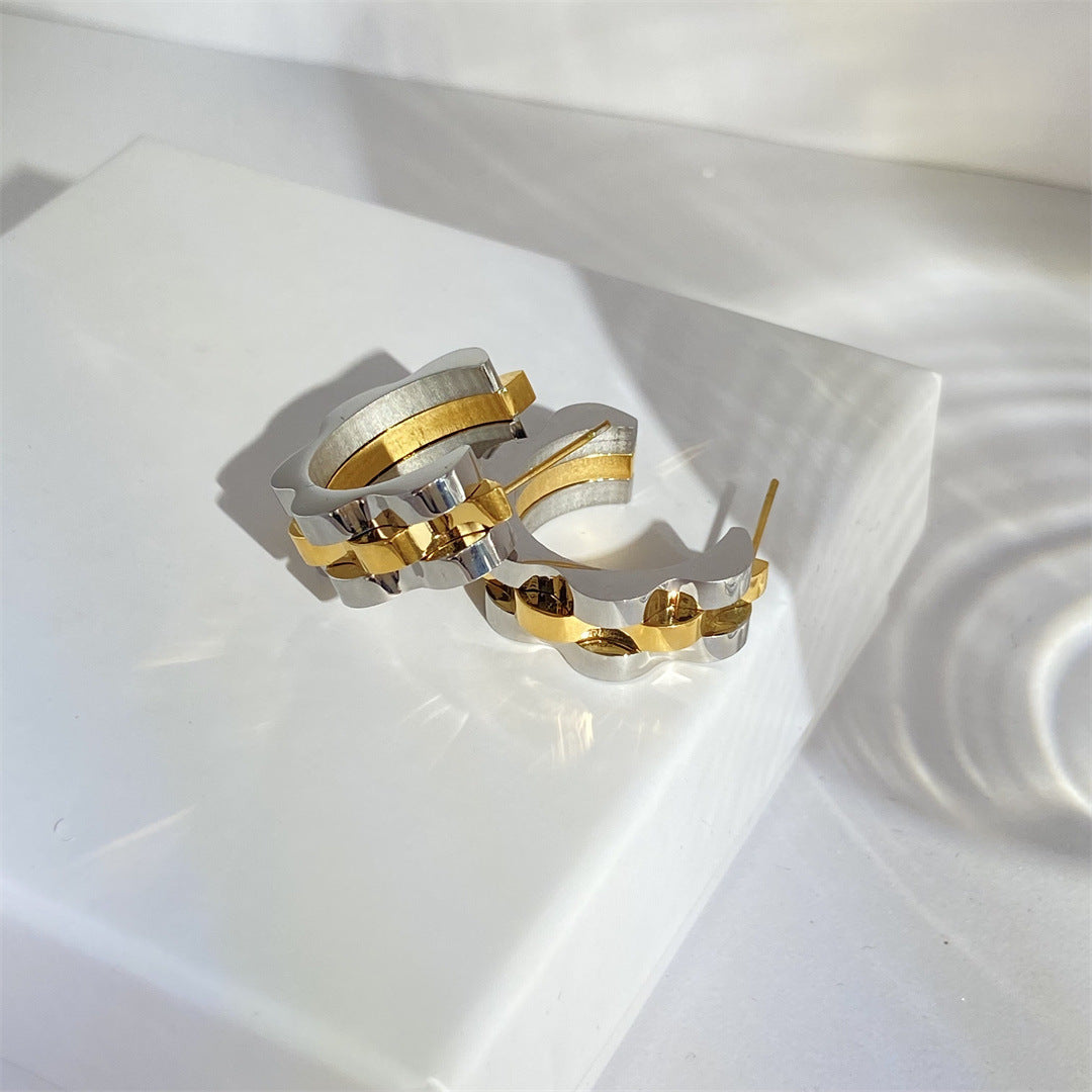 Style Crawler Stitching Two-color Watch Chain Titanium Steel Vacuum Earrings