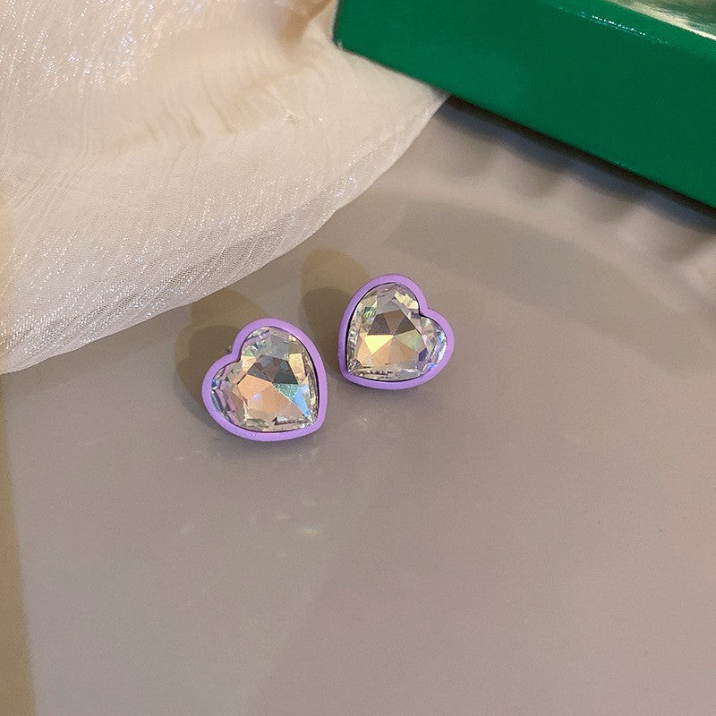 Purple Pearl Diamond Flower Fashion Geometry Pattern Temperament Wild Earrings