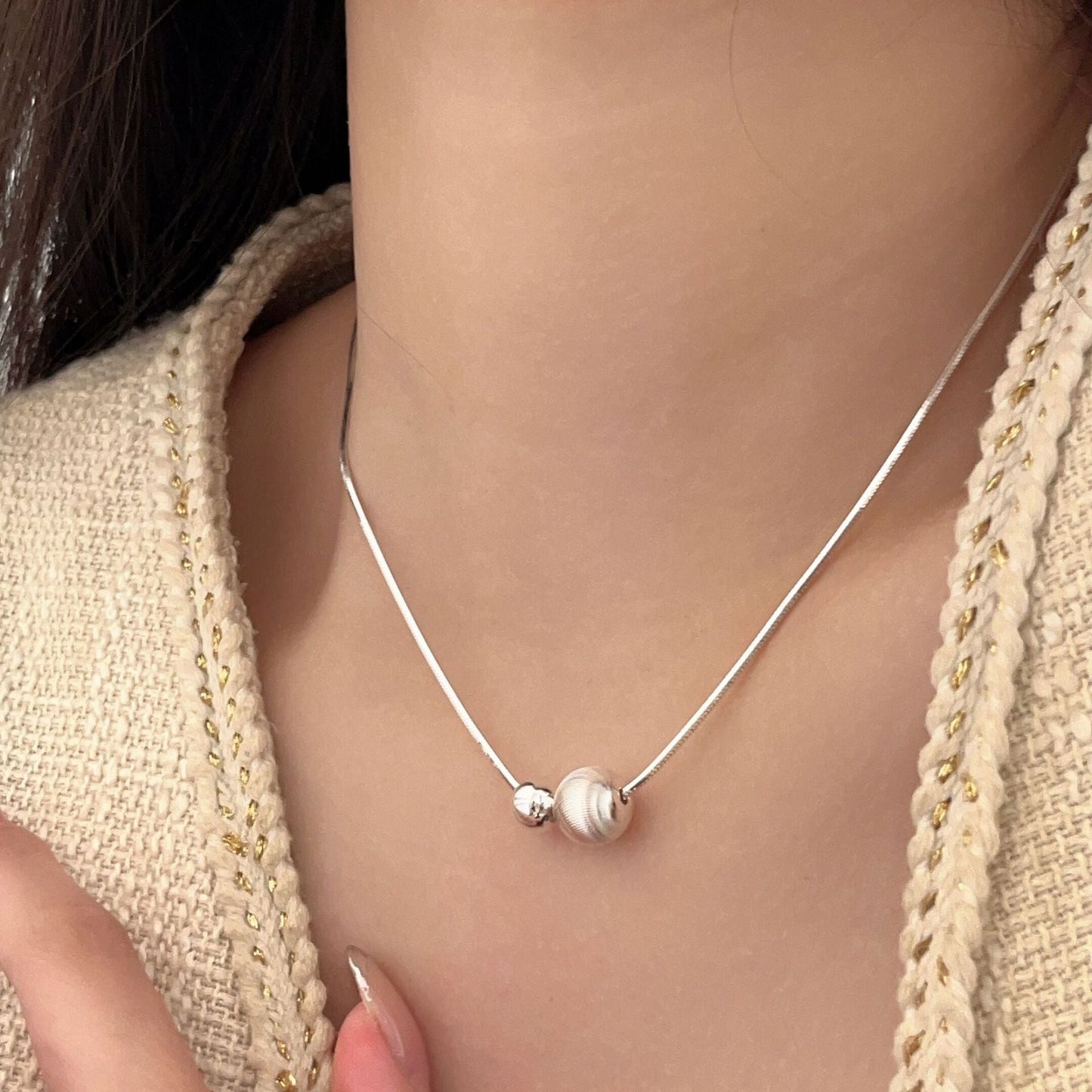 Sier Sterling Flash Round Beads Female Minority Fashion Necklaces