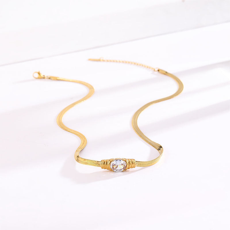 Emerald Oval Diamond Titanium Steel Niche High Sense Snake Necklaces