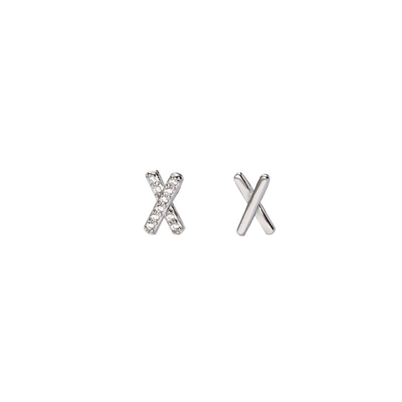 Sier X Diamond Simple Letter Zircon Earrings