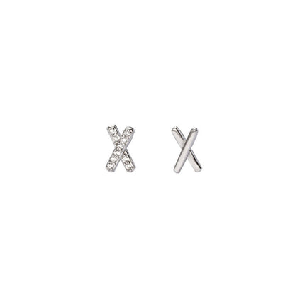 Sier X Diamond Simple Letter Zircon Earrings