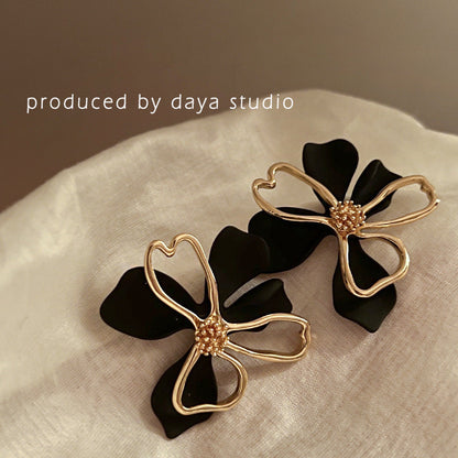 For Metal Flower Korean Exaggeration Sier Pin Earrings