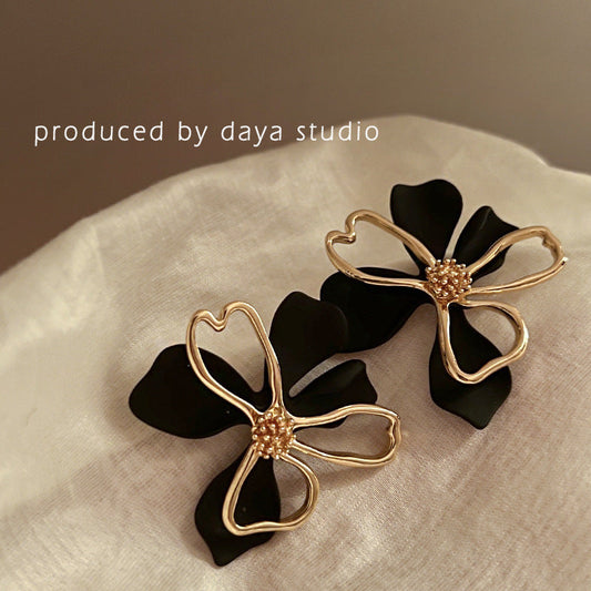 For Metal Flower Korean Exaggeration Sier Pin Earrings