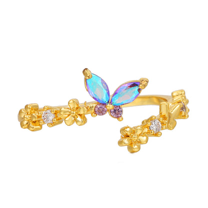 Women's Fashion Gradient Butterfly Opening Female Personality Trendy Rings
