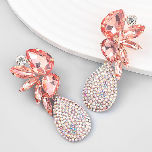 Colorful Crystals Drop-shaped Glass Drill Rhinestone Earrings