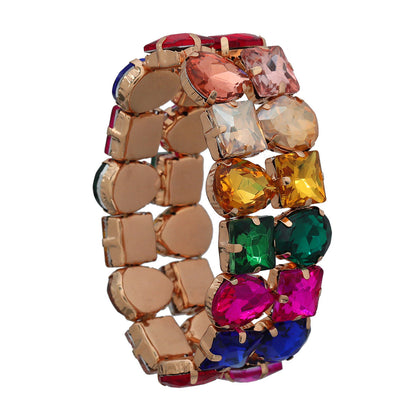 Women's Full Diamond Hip Hop Double Layer Glass Bracelets