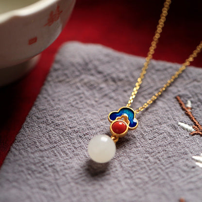 Style Gilding Natural Jade Enamel Pendant Clavicle Female Necklaces