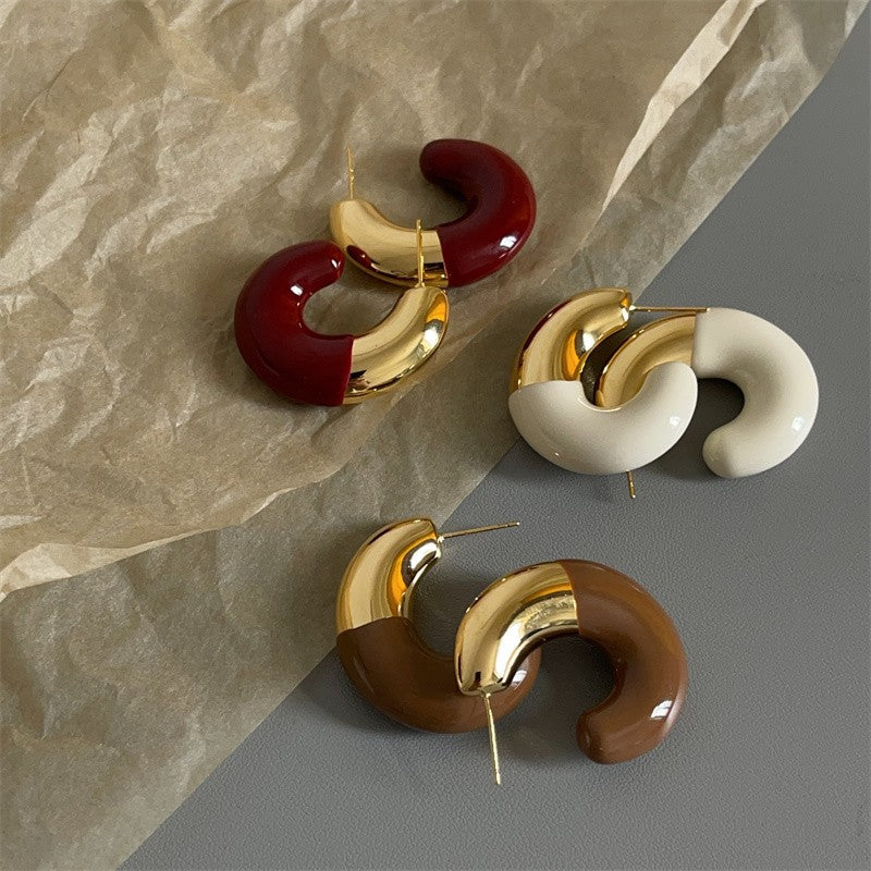 Needle French Retro Metal Shaped Drip Glazed Enamel Earrings