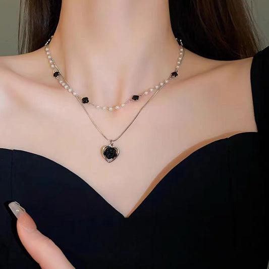 Love Pearl Female Sweet Cool Hot Double Layer Twin Necklaces