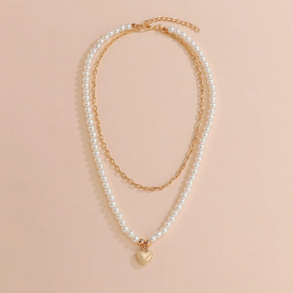 Women's Love Pendant Pearl Double Layer For Necklaces
