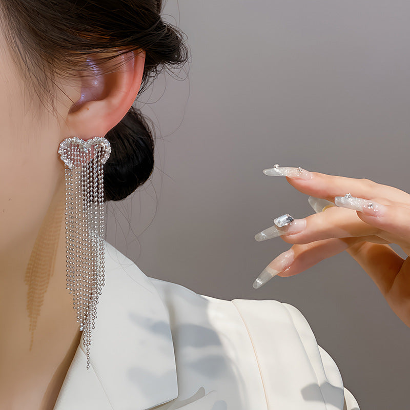 Women's Wild Korean Style Long Full Diamond Earrings