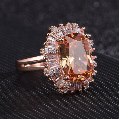 Rectangular Champagne Zircon Closed Open Female Rose Rings