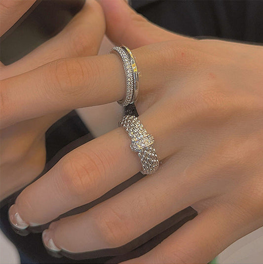 Women's French Vintage Zircon Metal Suit Niche Personality Rings