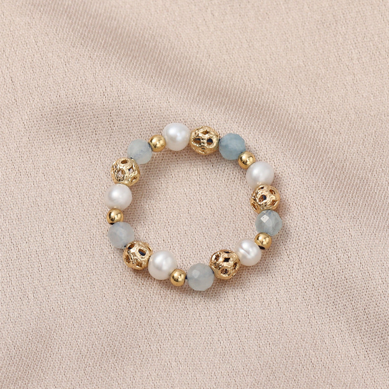 Freshwater Pearl Stretch Strawberry Quartz Pink Crystal Rings