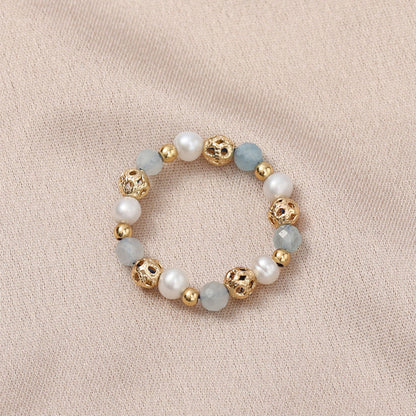 Freshwater Pearl Stretch Strawberry Quartz Pink Crystal Rings